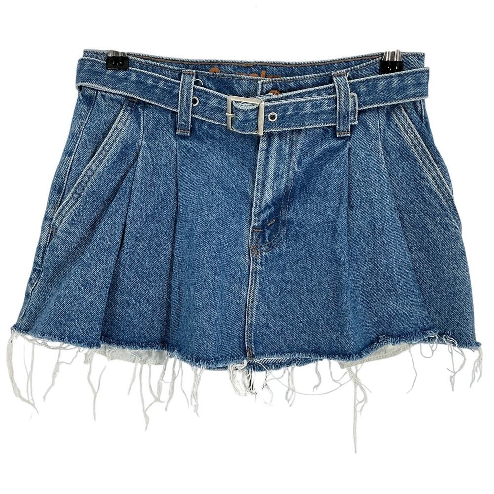 Mother Pleated Blue Nibbler Mini Skirt Size 24 - Picture 2 of 5